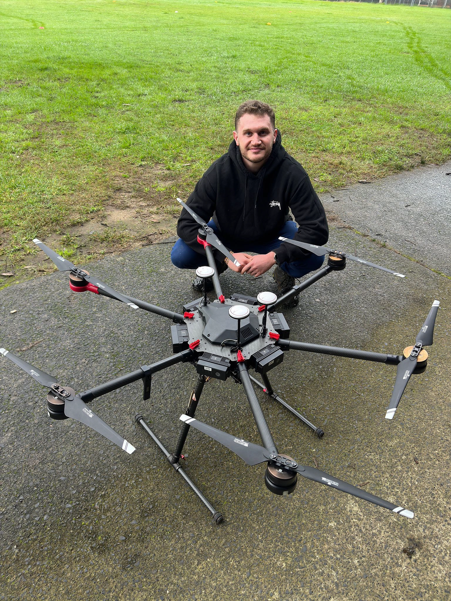 Darian with FPV drone on location