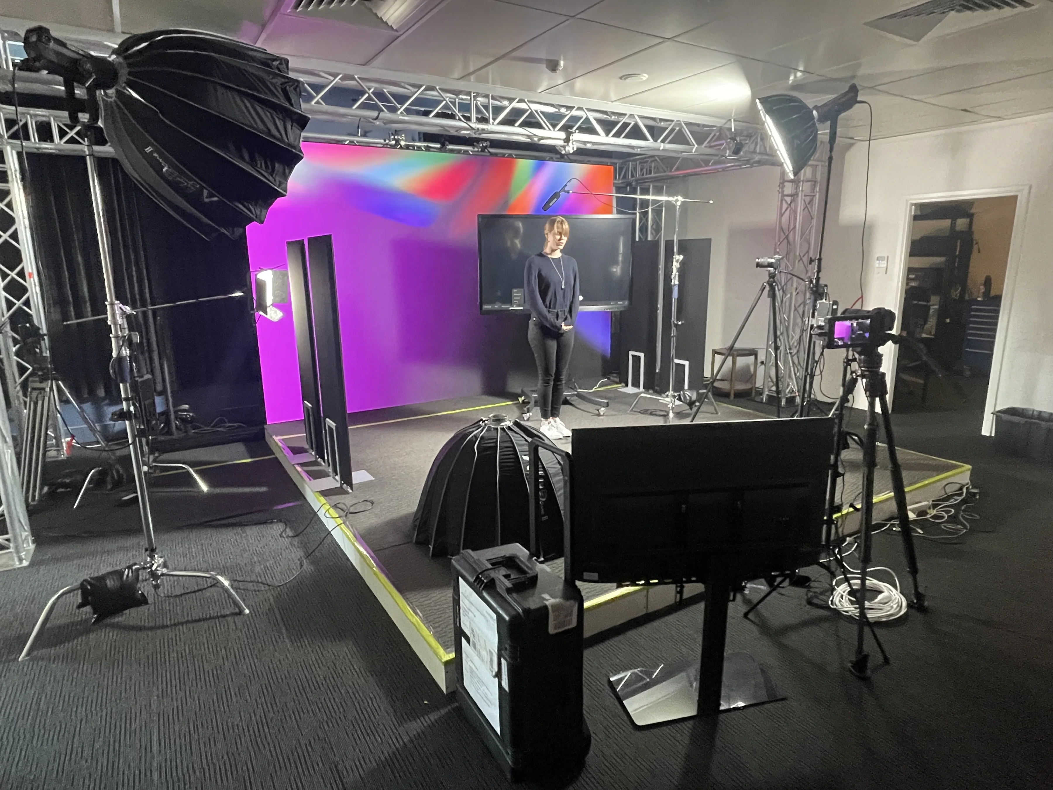 Studio production setup with LED backdrop